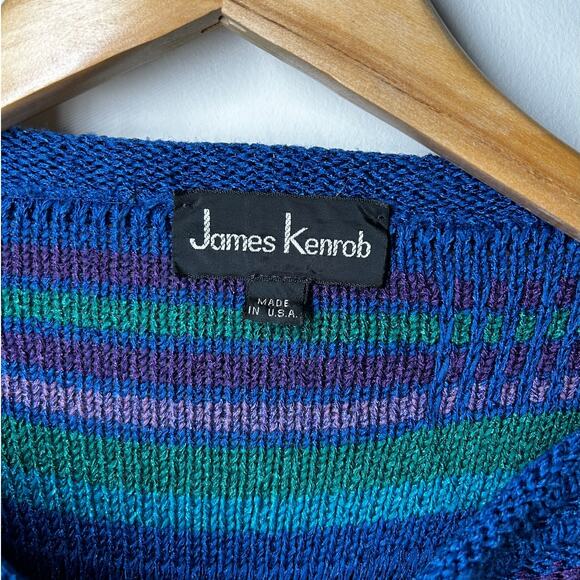 James Kenrob Sweater Women XL Blue Purple Green Vintage 90s Wool Blend Jacquard - Picture 4 of 6